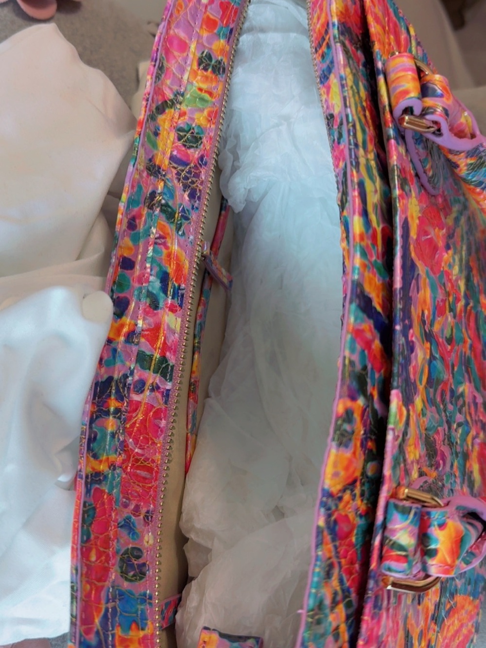 Brahmin Multicolor Satchel with Pink, Blue, Yellow & Green Accents - Picture 3 of 3